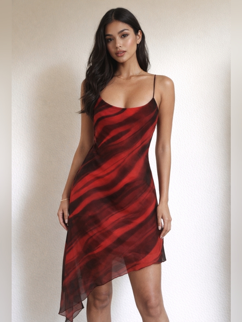 Chica's USA Assymetrical Vintage Slip Dress Y2K abstract wave chiffon Large